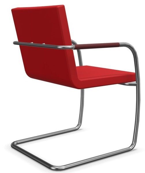 Roter Freischwinger-Stuhl mit Metallgestell, zeigt modernes Design und ergonomische Unterstützung für dynamisches Sitzen.