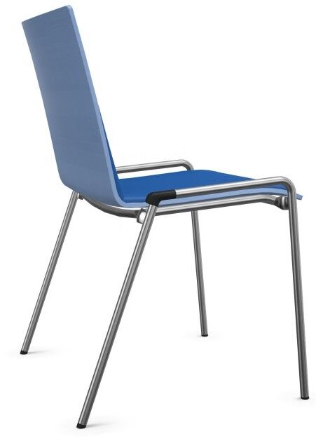 Moderner blauer Stuhl mit Metallrahmen, ideal für ergonomisches Sitzen im Büro oder Zuhause.