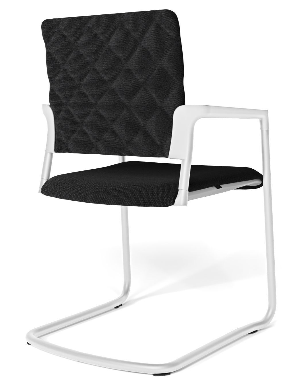 Moderner schwarzer Bürostuhl mit weißem Gestell und ergonomischem Design für dynamisches Sitzen.