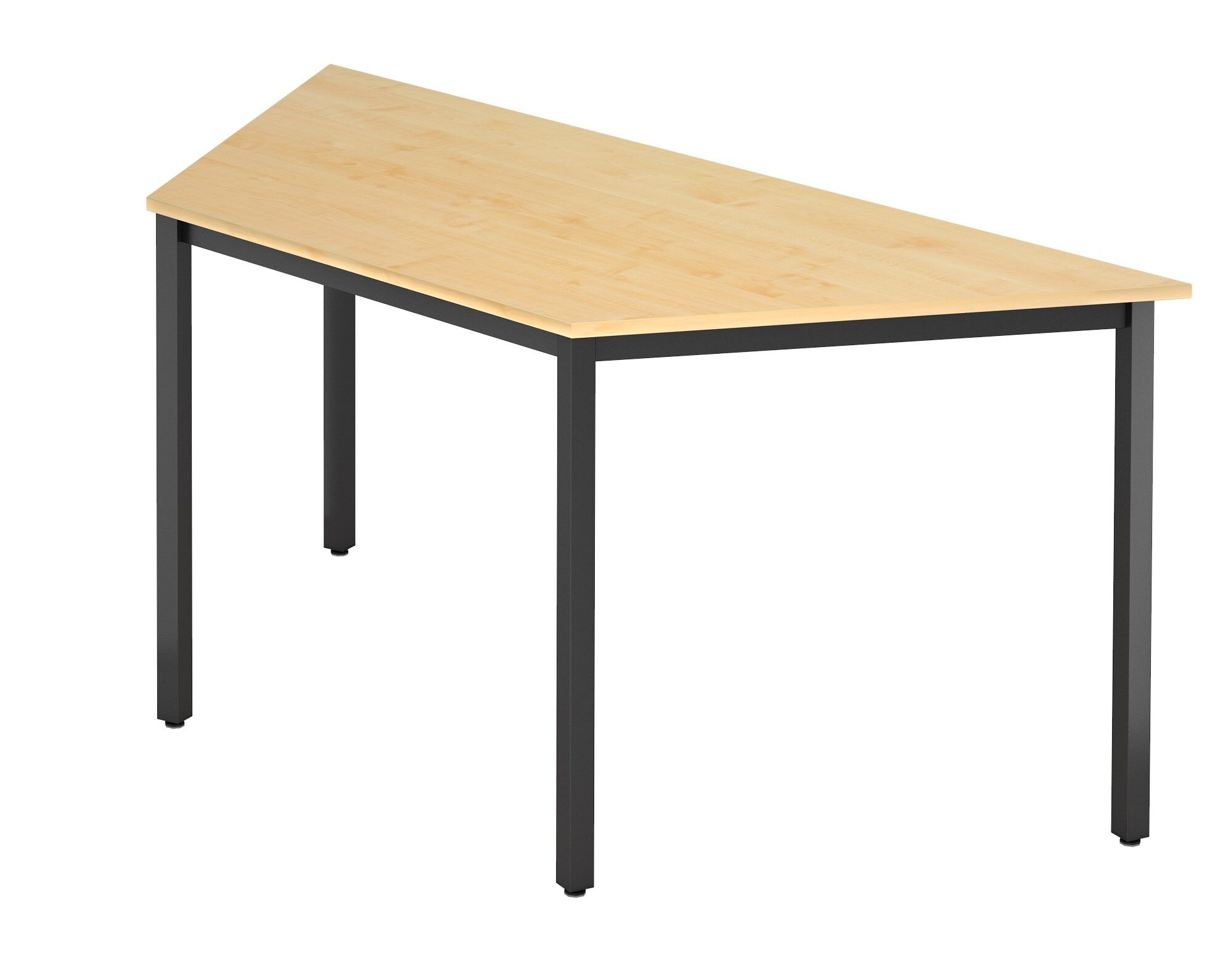 Eckschreibtisch aus Holz mit schwarzem Metallgestell, ideal für ergonomische Arbeitsplätze und dynamisches Sitzen.