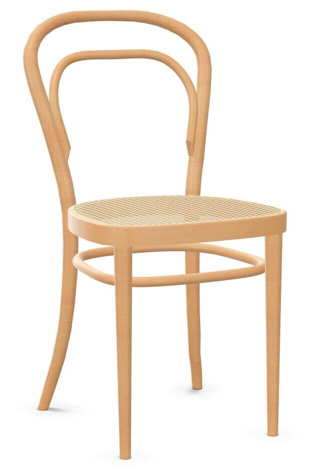 Thonet 214, Bugholzstuhl, Kaffeehausstuhl, Rohrgeflecht-Sitz, Buche oder Pure Materials