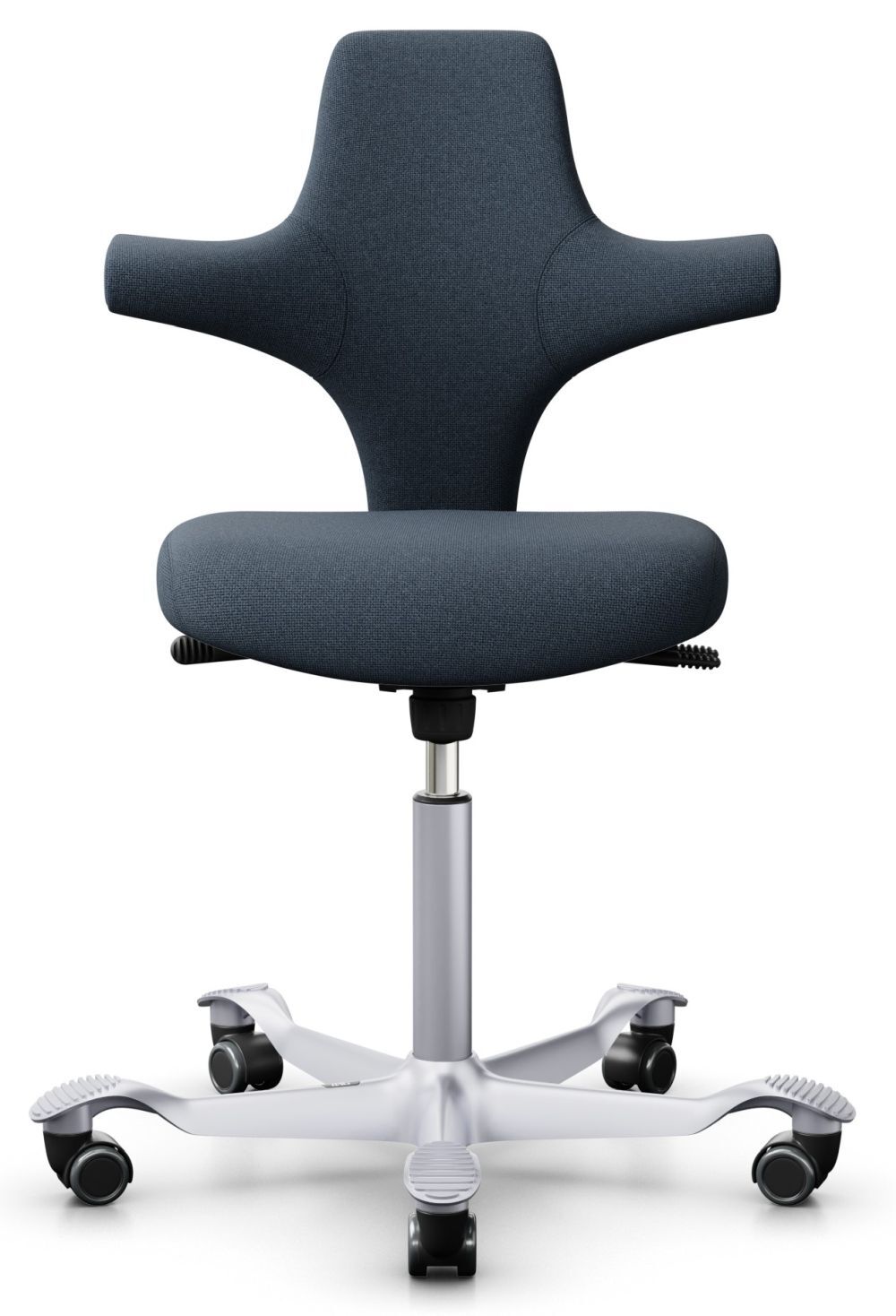 Ergonomischer Bürostuhl mit einzigartigem Design, verstellbaren Armlehnen und stabiler Rollenbasis für gesundes Sitzen.