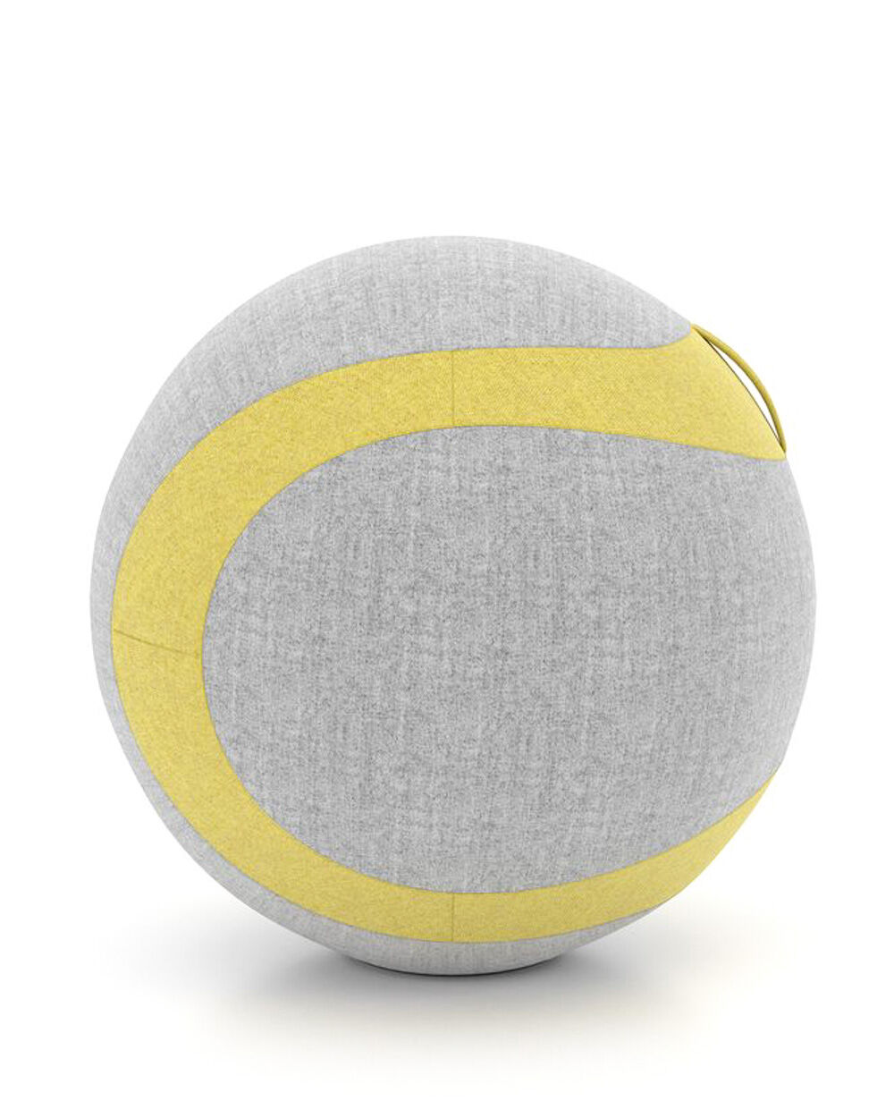 Grauer ergonomischer Sitzball mit gelbem Zierstreifen, ideal für dynamisches Sitzen im Büro oder zu Hause.