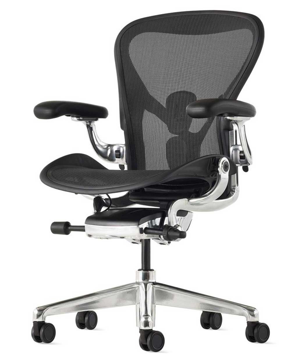 Herman Miller Aeron - Onyx, Alu poliert, Vinyl Armlehnen