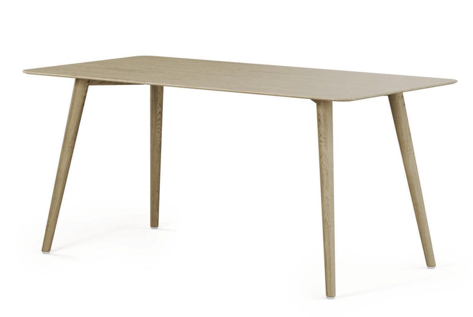 Moderner Holztisch mit schlichten Linien und abgeschrägten Beinen, ideal für Büro- oder Wohnräume.