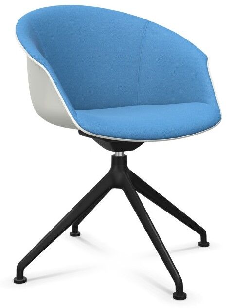 Moderner ergonomischer Stuhl mit blauem Sitzpolster und schwarzem vierbeinigen Metallgestell, ideal für dynamisches Sitzen.