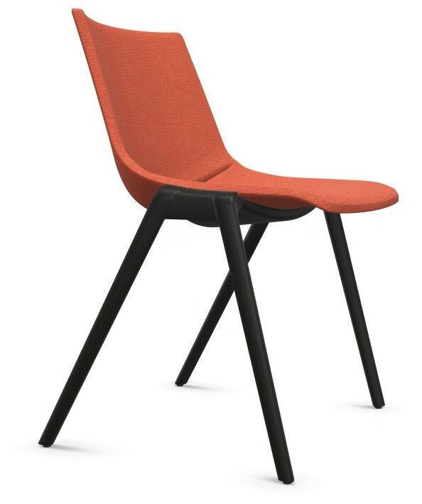 Moderner ergonomischer Stuhl mit orangenem Sitzpolster und schwarzen Metallbeinen, ideal für dynamisches Sitzen.