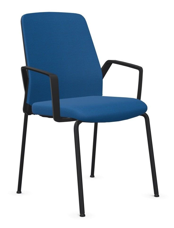 Moderner blauer Bürostuhl mit schwarzem Gestell und Armlehnen, ideal für ergonomisches Sitzen im Büro.