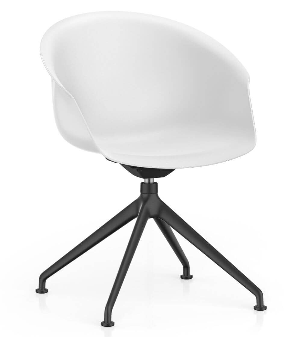 Moderner ergonomischer Bürostuhl mit weißer Schale und schwarzem Vierbein-Gestell, ideal für dynamisches Sitzen.