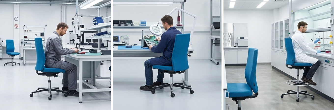 Dauphin Tec Adjust Arbeitsstühle in Produktion und Labor