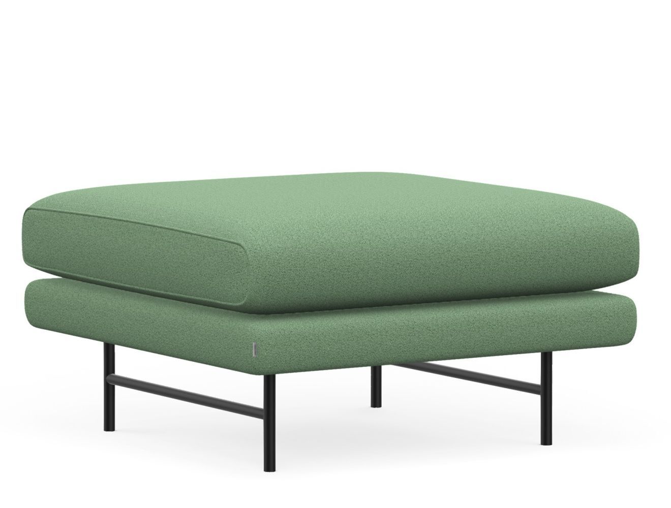 Grüner, minimalistischer Hocker mit schwarzem Metallrahmen, geeignet für ergonomische und moderne Räume.