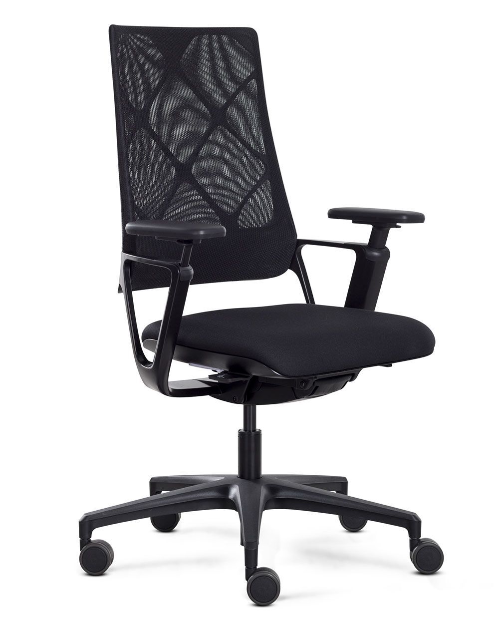 Ergonomischer Bürostuhl mit Netzrückenlehne und verstellbaren Armlehnen, ideal für dynamisches und gesundes Sitzen.