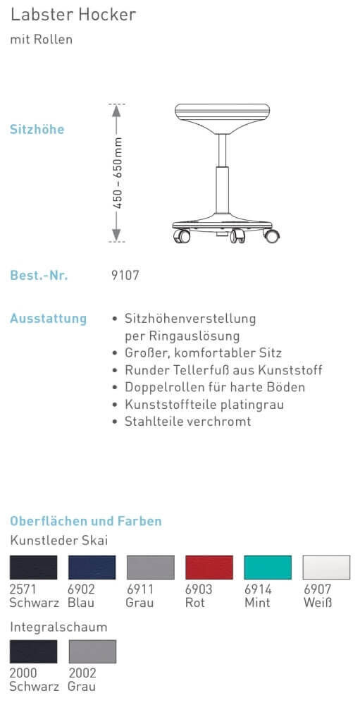 Laborhocker Bimos Labster ab Lager 9107 Sitzhöhe