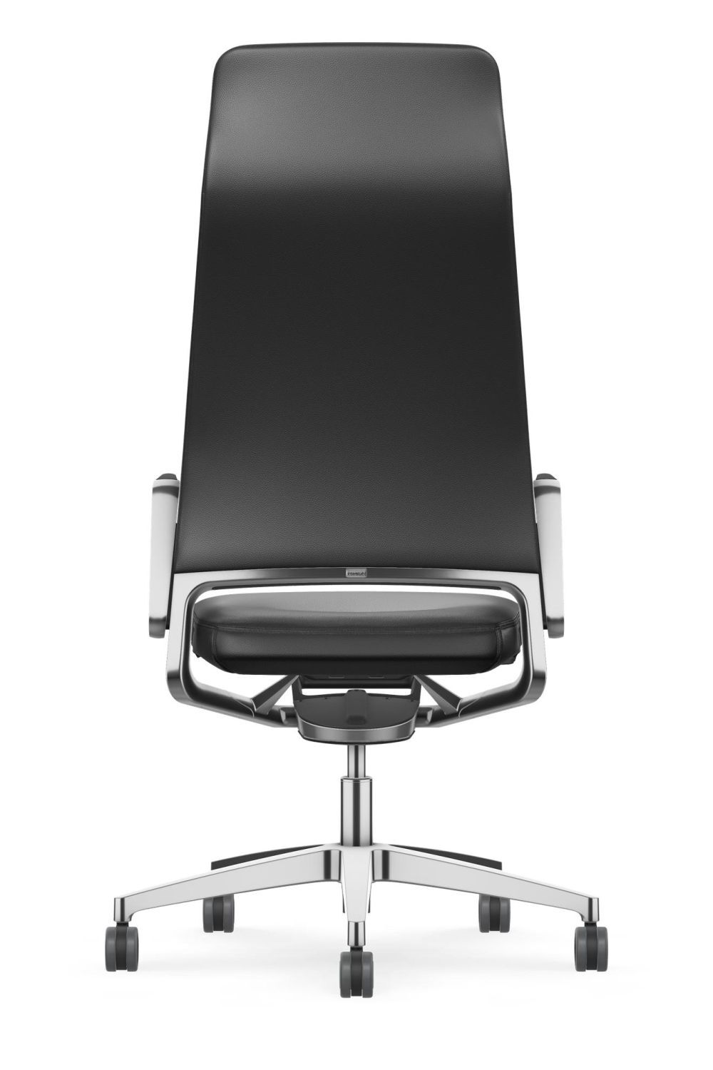 Ergonomischer Bürostuhl in Schwarz, Rückansicht, mit verstellbarem Sitz und Rollen für dynamisches Sitzen.