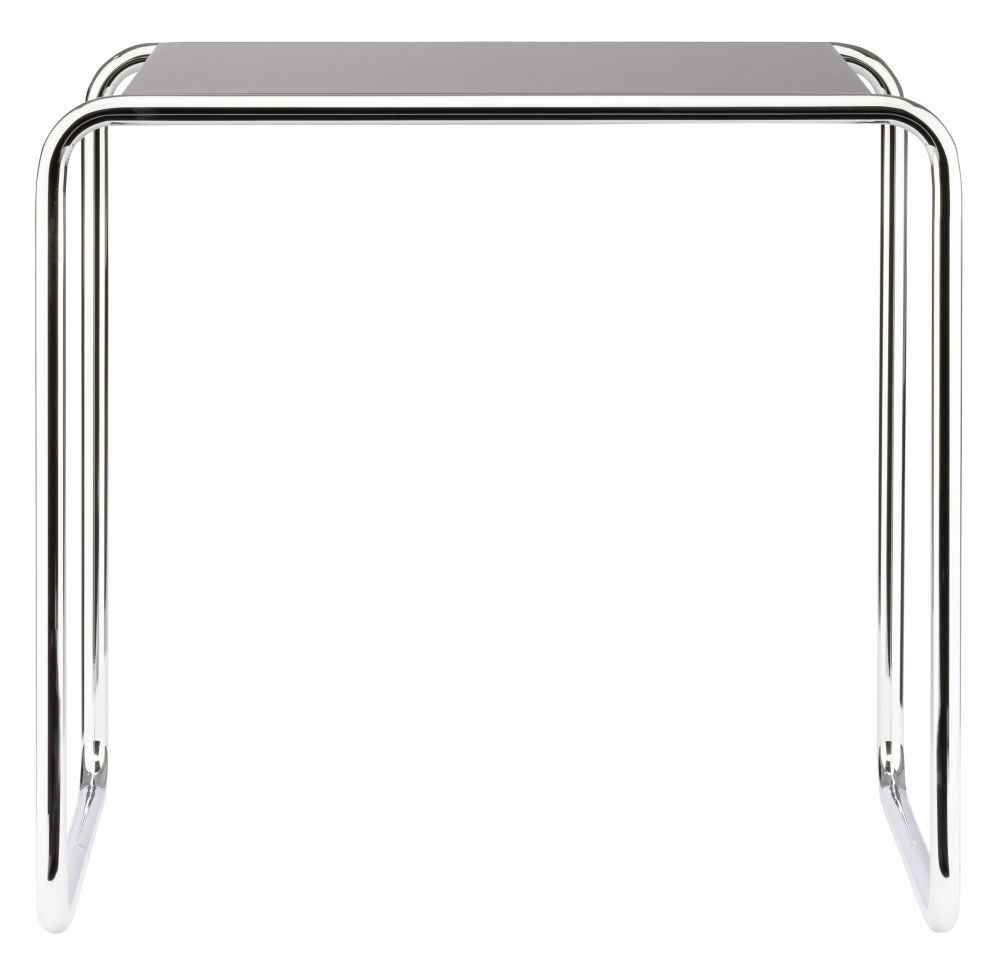Moderner Glastisch mit minimalistischen Chrombeinen, ideal für stilvolle Büro- oder Wohnräume.