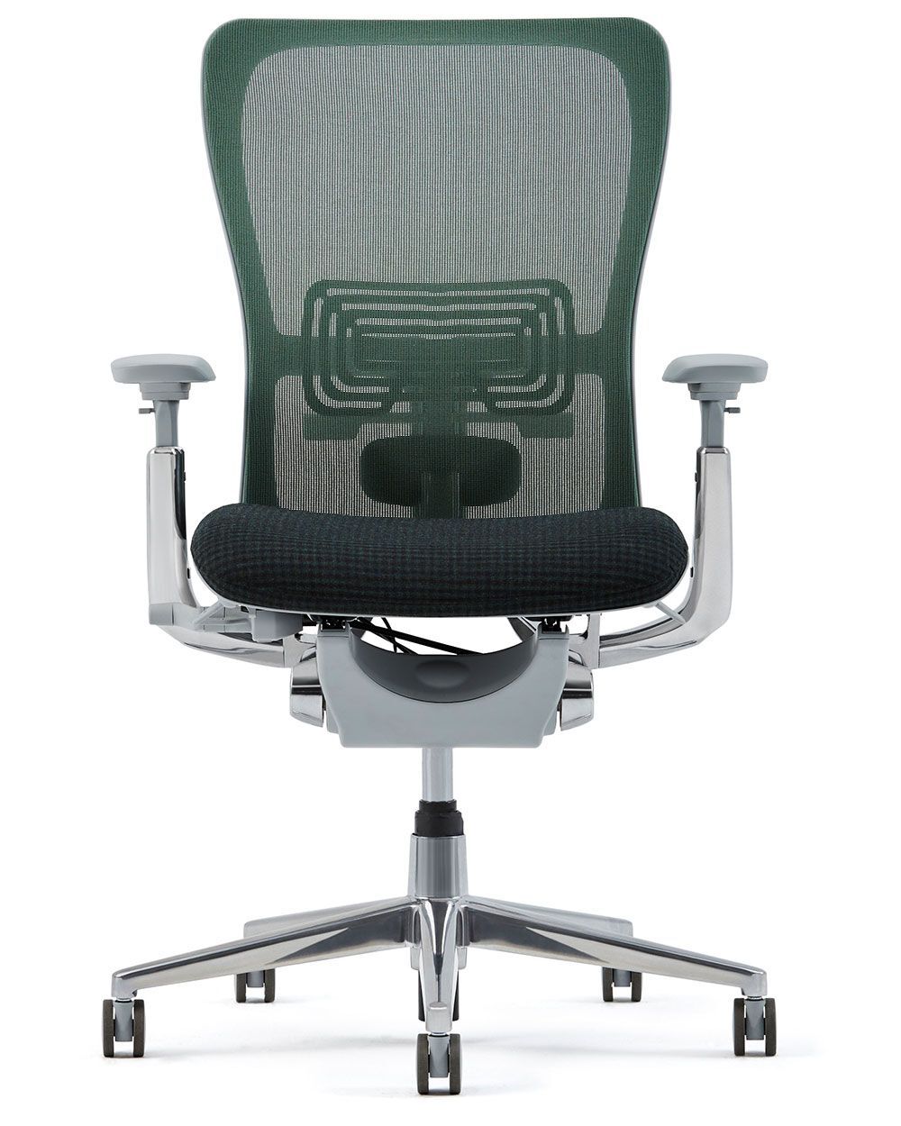 Ergonomischer Bürostuhl mit Mesh-Rückenlehne, verstellbaren Armlehnen und gepolstertem Sitz, ideal für gesundes Sitzen.