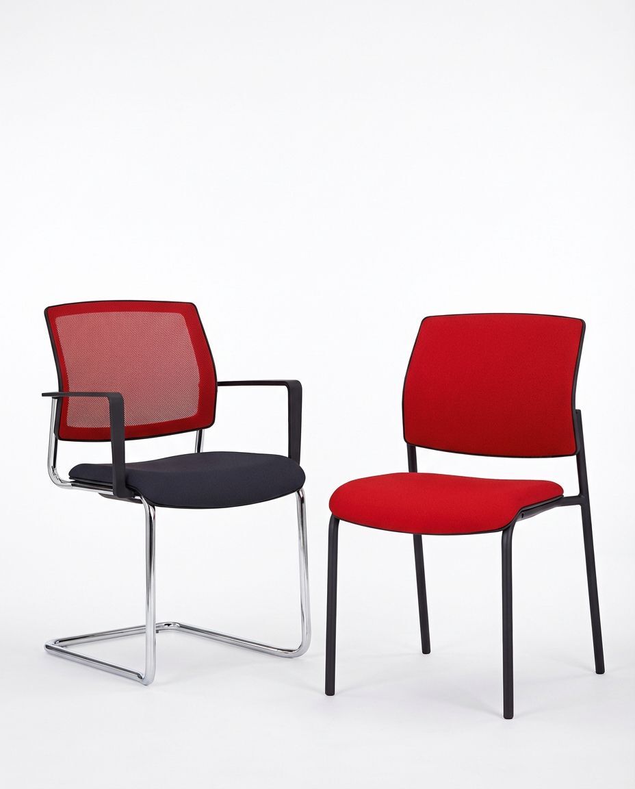 Ergonomischer Stuhl mit blauem Rückenpolster und schwarzen Sitz, Metallbeinen und Armlehnen für dynamisches Sitzen.