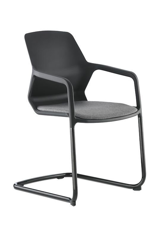 Moderner ergonomischer Bürostuhl mit schwarzem Rahmen und grauer Polsterung, ideal für dynamisches Sitzen.