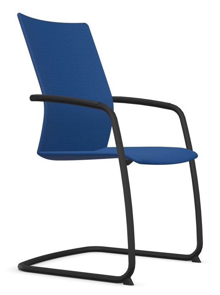 Blauer ergonomischer Bürostuhl mit modernem Design und schwarzem Metallrahmen, ideal für dynamisches Sitzen.