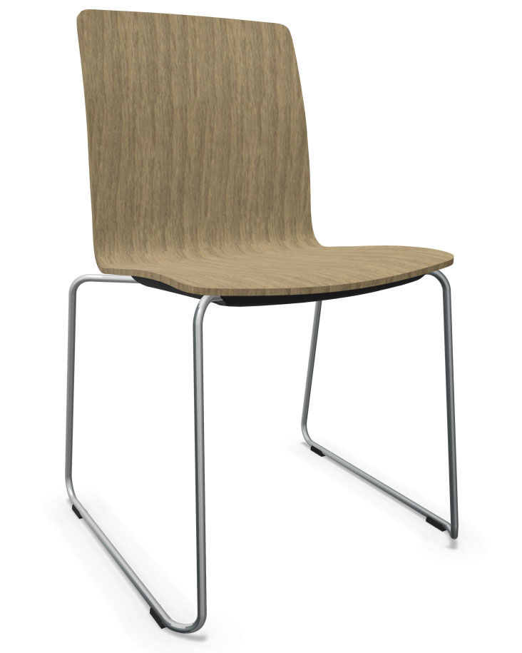 Moderner Stuhl mit Holzsitzfläche und schlanken Metallbeinen, ideal für ergonomische Büros oder stilvolle Einrichtung.