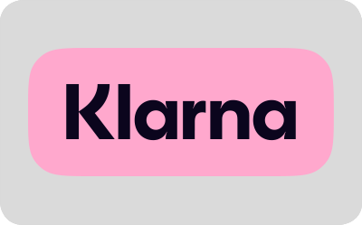 Klarna-Logo auf rosa Hintergrund mit grauem Rahmen.
