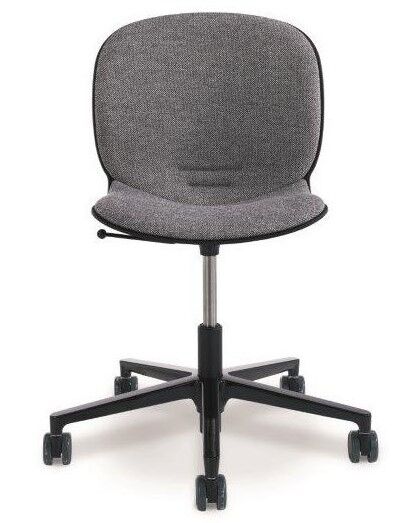 Moderner ergonomischer Bürostuhl mit grauem Stoffbezug und schwarzem Rollfußkreuz für dynamisches Sitzen.