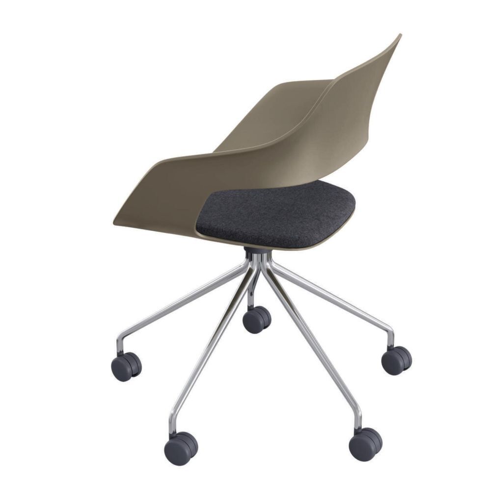 Ergonomischer Bürostuhl mit Kunststoffschale, grauem Sitzpolster und rollbarem Metallgestell für dynamisches Sitzen.