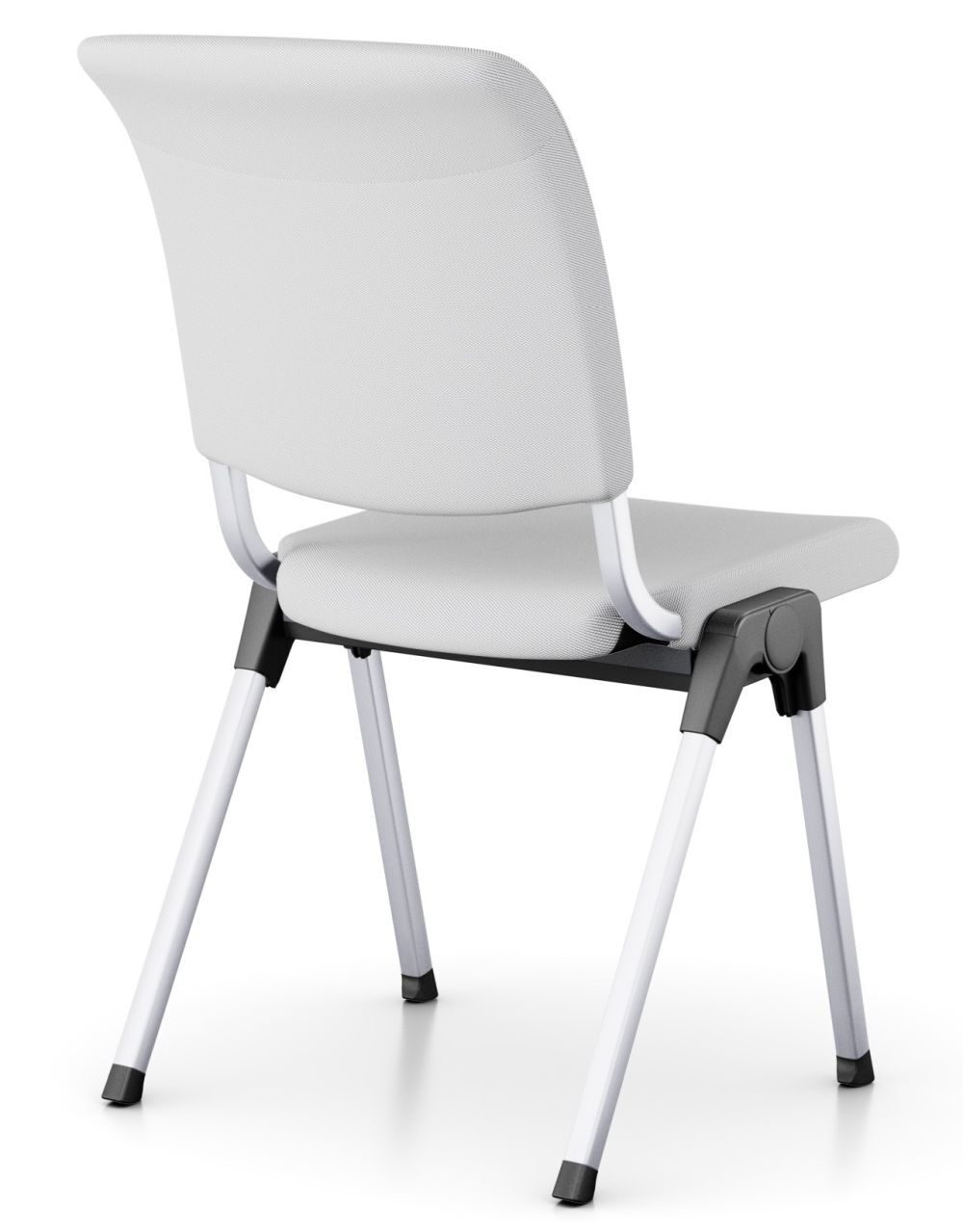 Moderner ergonomischer Stuhl mit weißem Polsterbezug und robustem Metallgestell, ideal für Büroumgebungen.