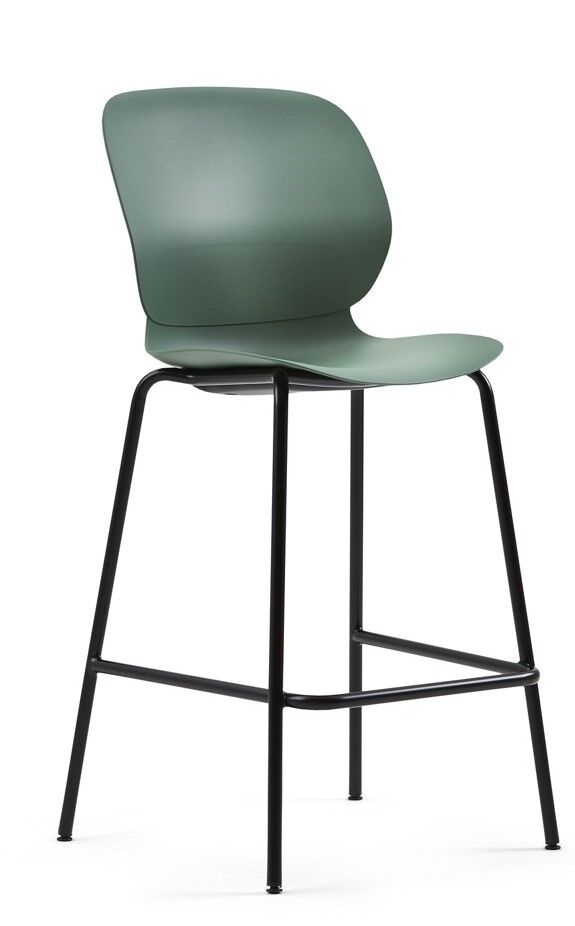 Moderner, grüner Barhocker mit schwarzem Metallgestell, ergonomisch gestaltet für dynamisches Sitzen.