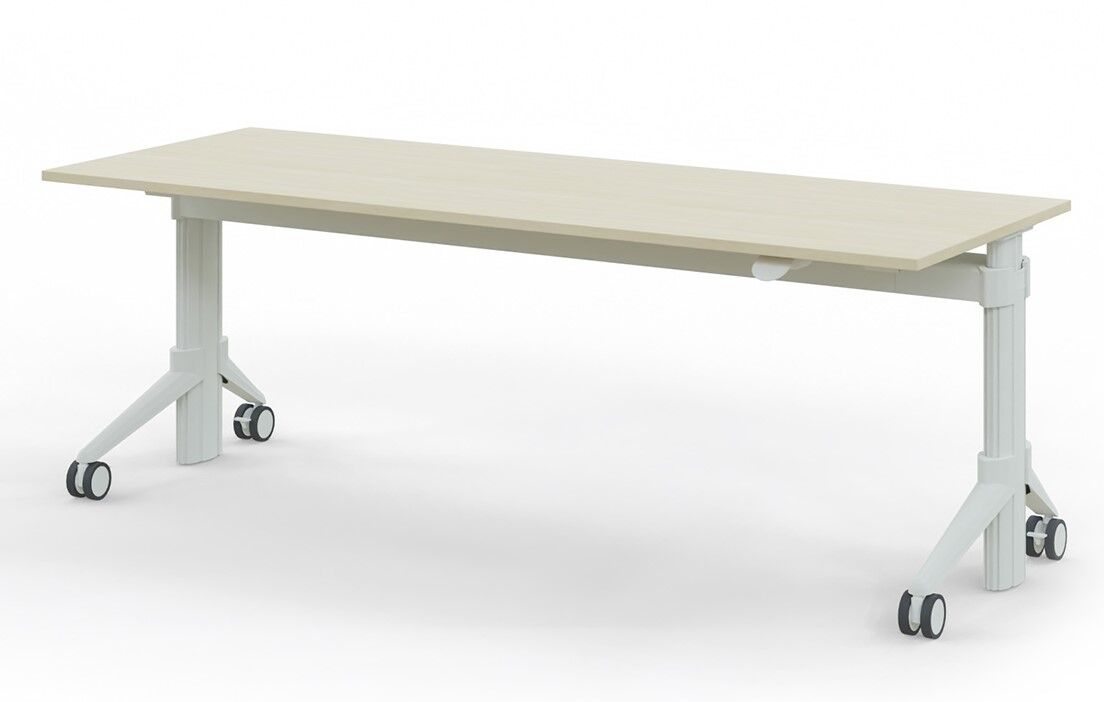 Ergonomischer Tisch mit verstellbarer Höhe und rollbaren Beinen für flexible Arbeitsplätze.