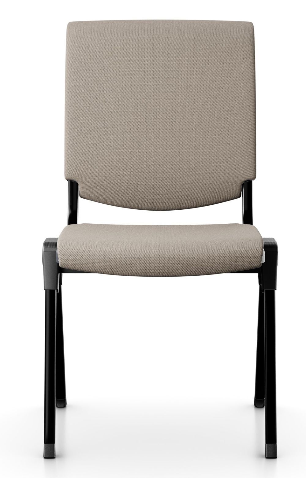 Ergonomischer Stuhl mit hellgrauer Polsterung, schwarzem Metallgestell, ideal für komfortables, gesundes Sitzen im Büro.