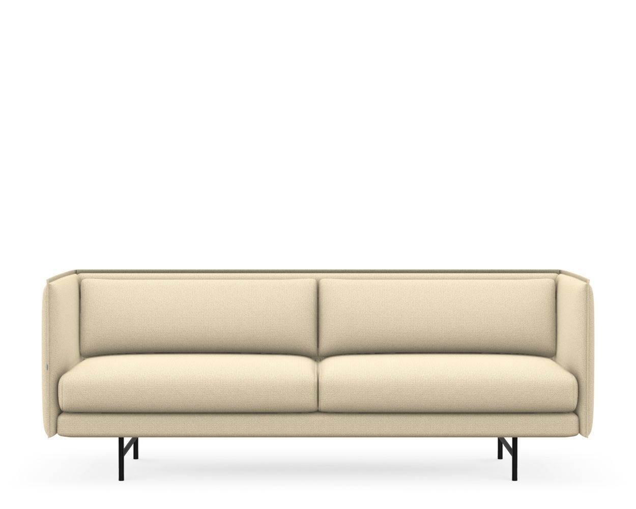 Beige, dreisitziges Sofa mit modernen, schwarzen Metallbeinen, ideal für stilvolle und komfortable Wohnräume.