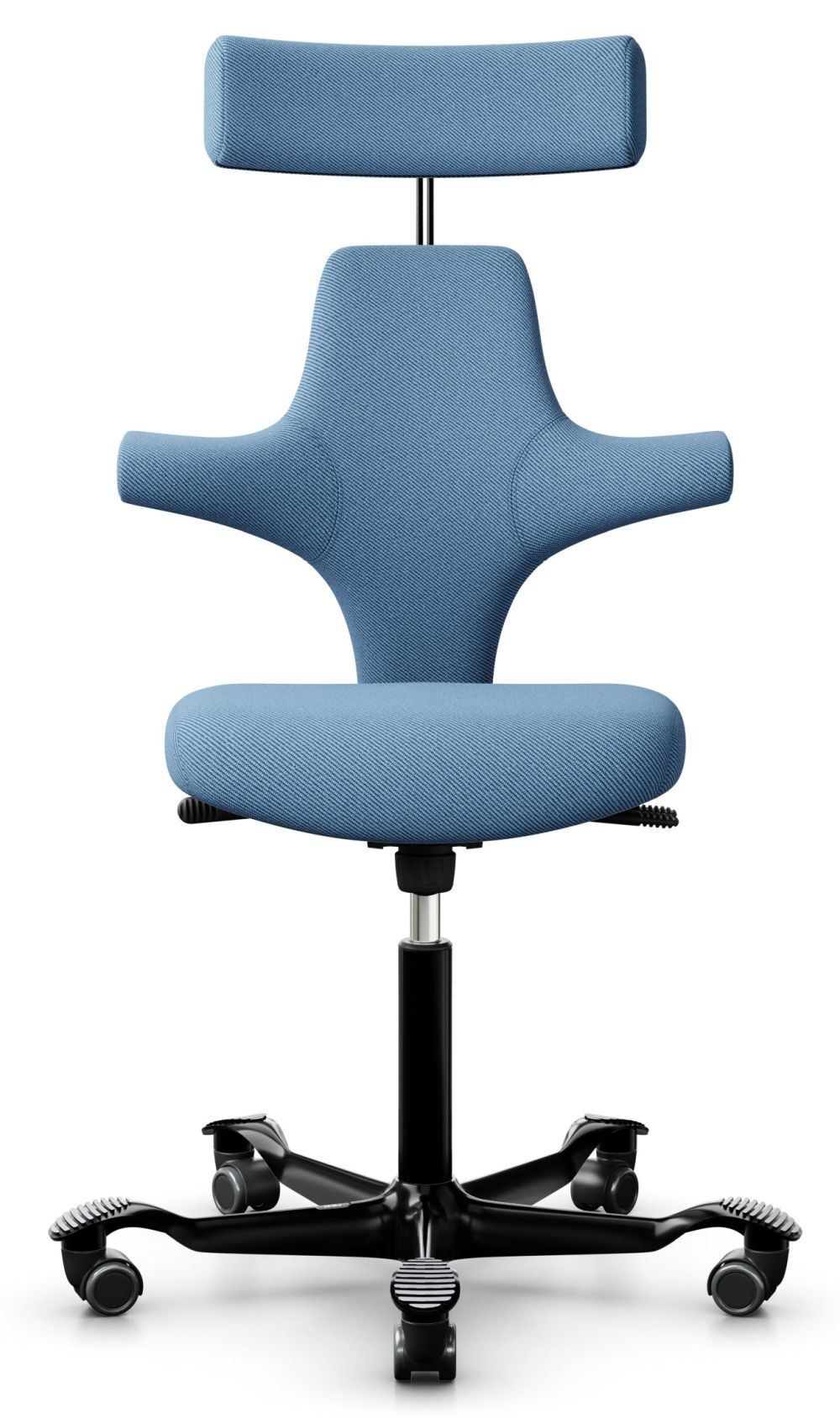 Ergonomischer Bürostuhl in Blau mit verstellbarer Rückenlehne und Armlehnen für dynamisches Sitzen.