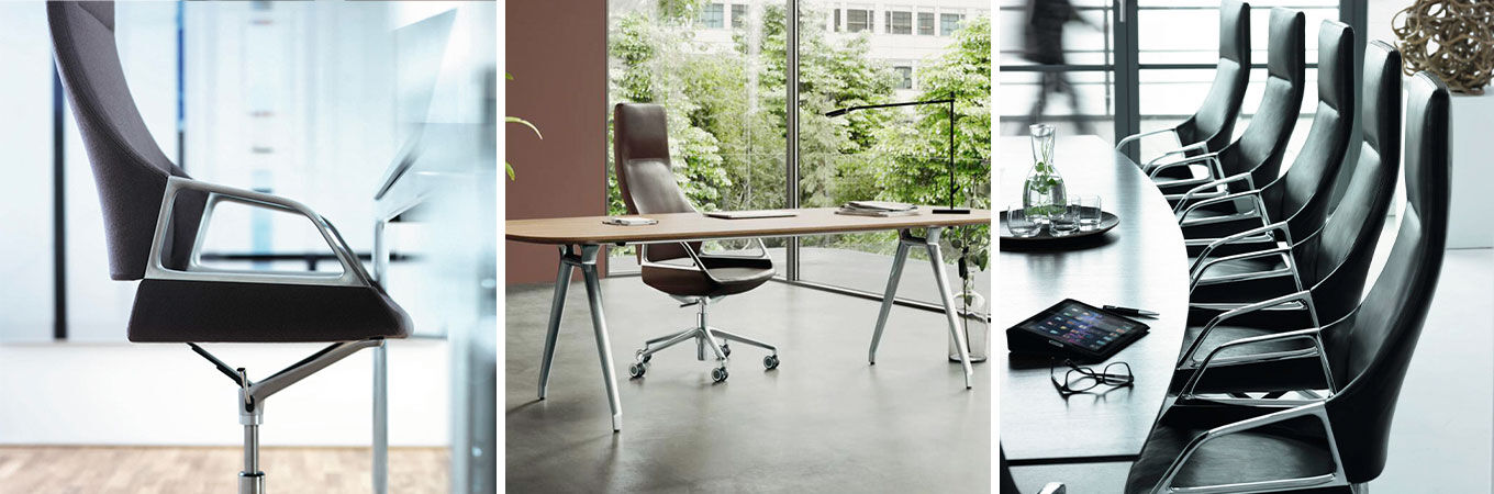 Moderner ergonomischer Bürostuhl Wilkhahn Graph in hellem, stilvollem Büro mit großen Fenstern.