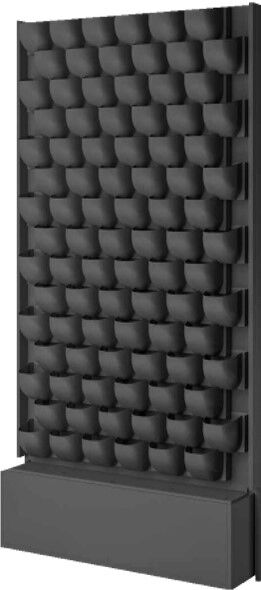 Schwarzer Schalldämmwand mit wellenartigem Muster, geeignet für Büroumgebungen zur Geräuschreduzierung.