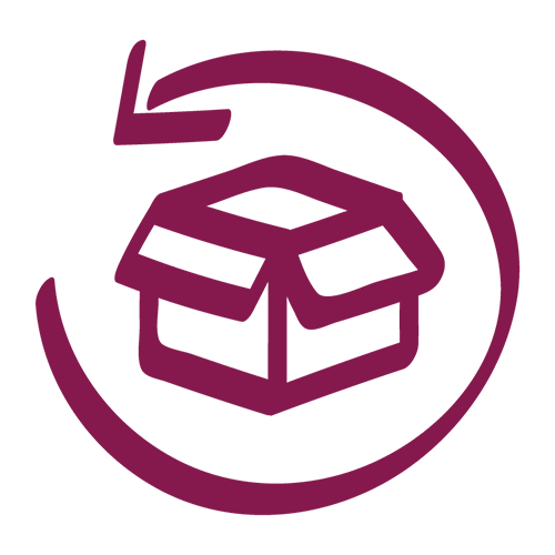 Symbol eines Kartons mit einem Pfeil, das Rücksendung oder Rückgabe andeutet.