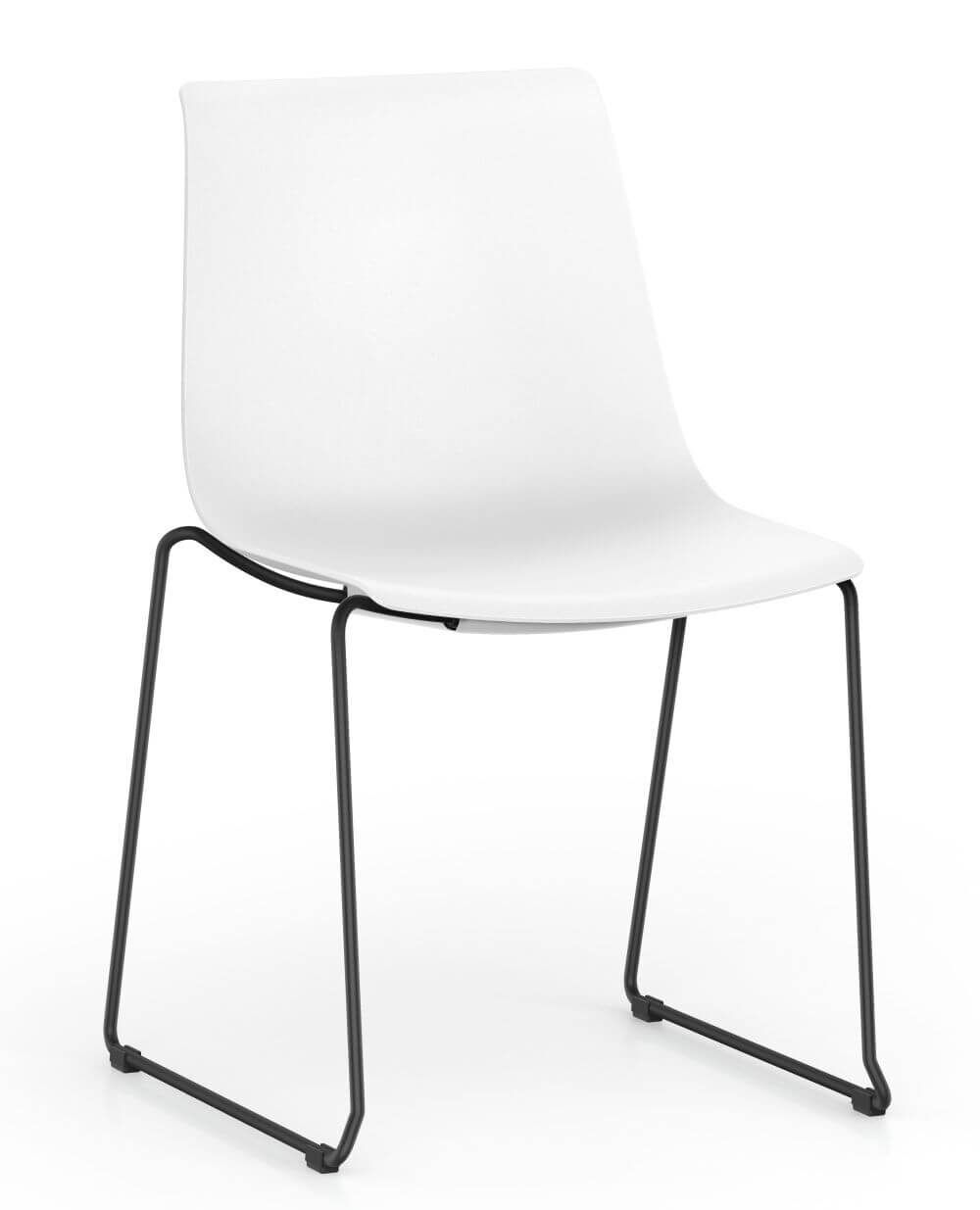 Moderner weißer Stuhl mit schwarzem Metallgestell, ideal für ergonomische und stilvolle Arbeitsbereiche.