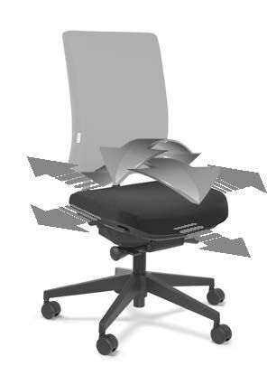 Ergonomischer Bürostuhl mit Pfeilen, die dynamische Sitzbewegungen für aktives und gesundes Sitzen zeigen.