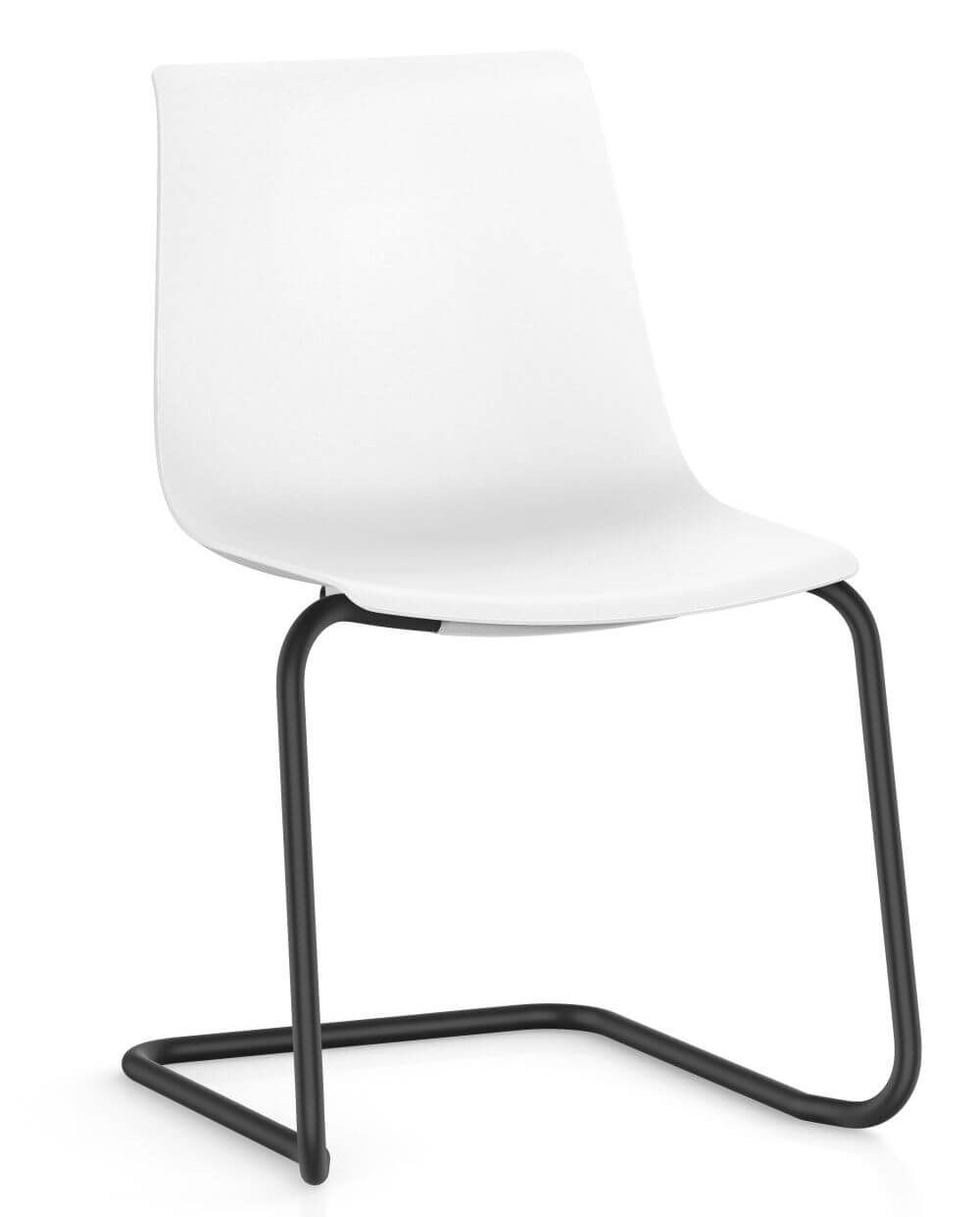 Moderner weißer Stuhl mit schwarzem Metallgestell, ideal für ergonomische Büroumgebungen und bewegtes Sitzen.