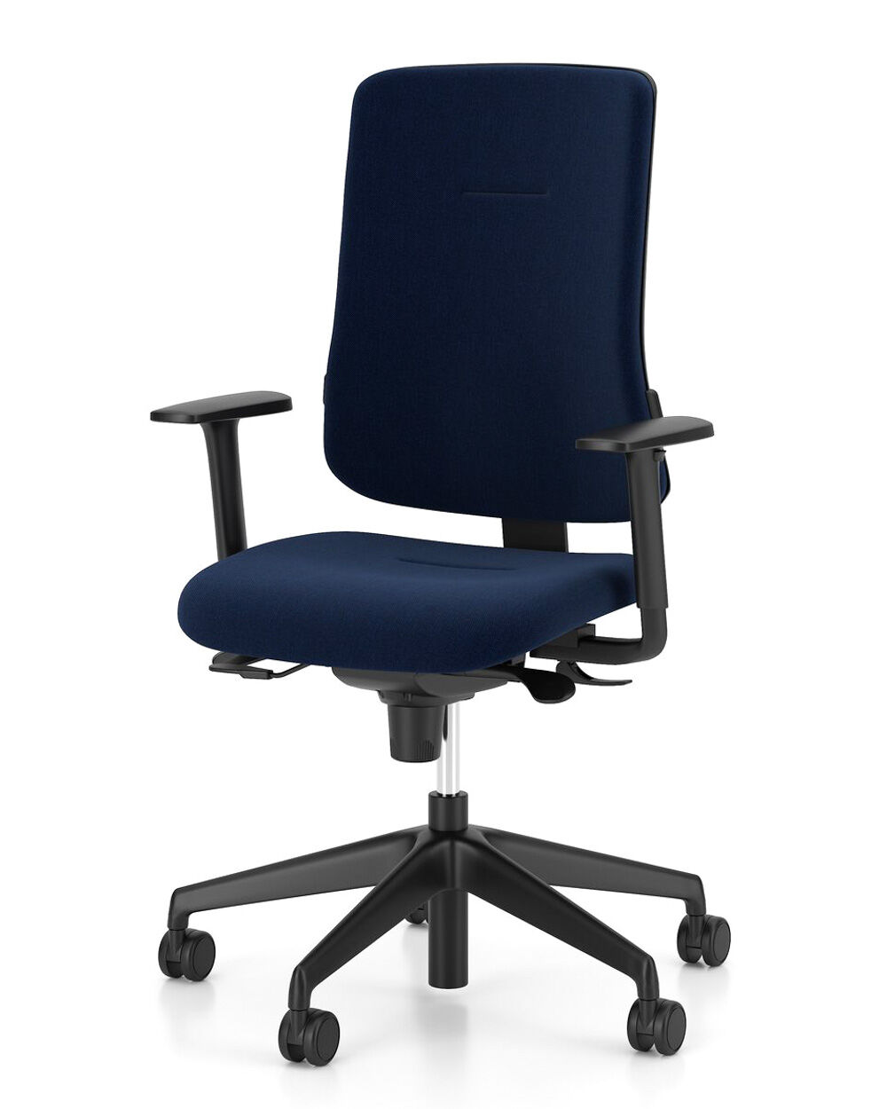 Ergonomischer Bürostuhl in Blau mit verstellbaren Armlehnen und Rollen für dynamisches Sitzen und hohen Komfort.