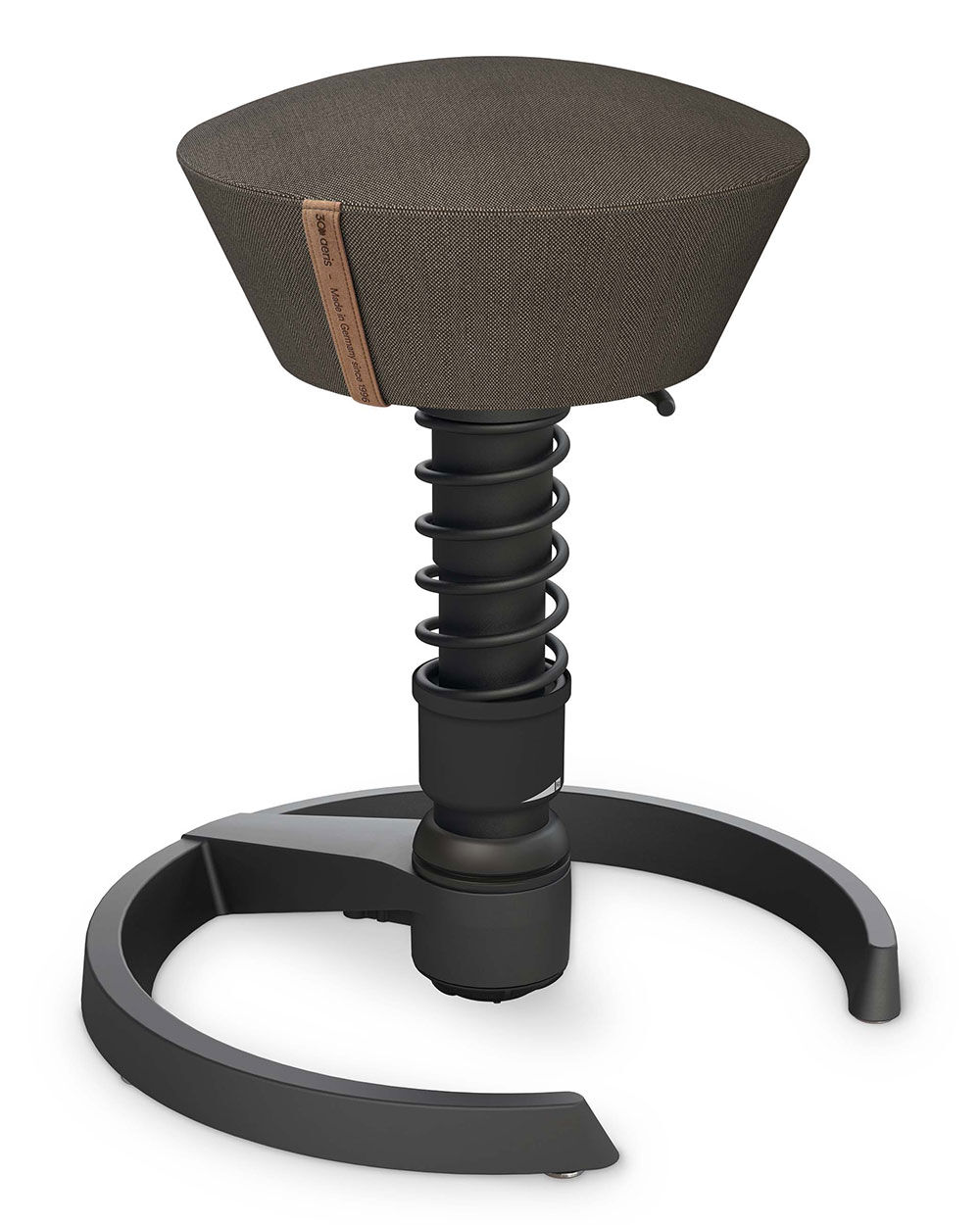 Moderner ergonomischer Hocker mit federndem, höhenverstellbarem Sitz und stabilem Standfuß für dynamisches Sitzen.