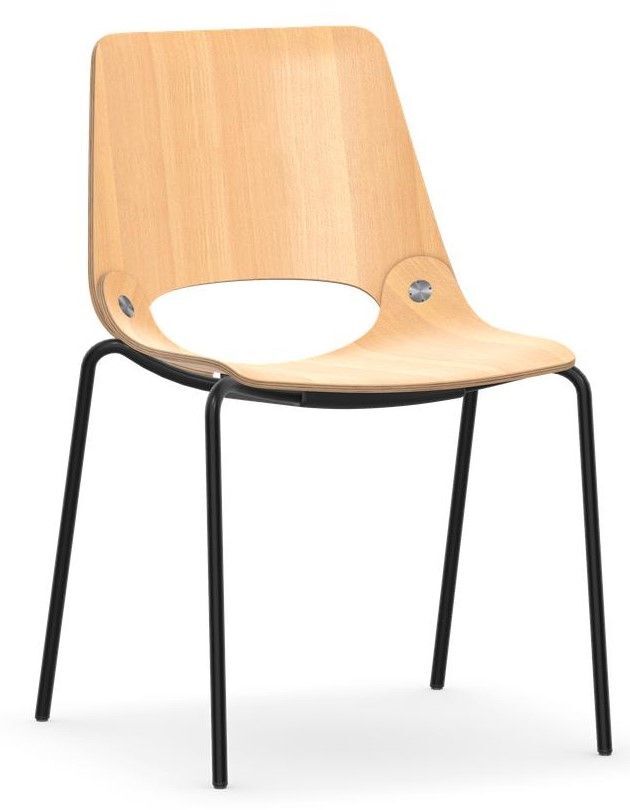 Moderner ergonomischer Holzstuhl mit schwarzem Metallgestell, ideal für Büros und Zuhause. Fördert dynamisches Sitzen.