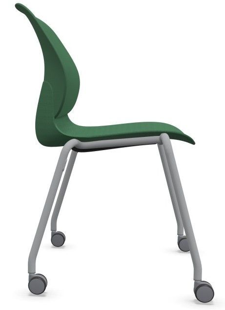 Ergonomischer Bürostuhl mit grünem Sitz und grauem Gestell, auf Rollen für bewegliches Sitzen.