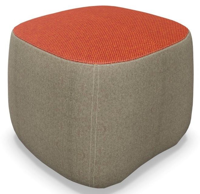 Quadratischer Hocker mit roter Sitzfläche und grauem Stoff, ideal für ergonomische Sitzlösungen.