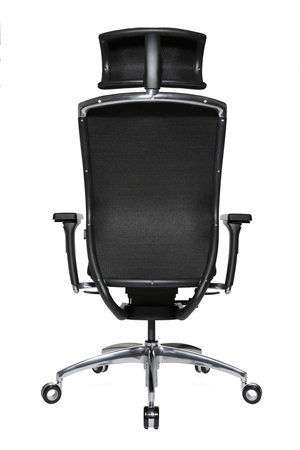 Ergonomischer Bürostuhl mit Netzrückenlehne, Kopfstütze und verstellbaren Armlehnen, ideal für dynamisches Sitzen.