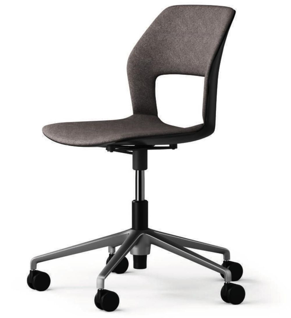 Moderner ergonomischer Bürostuhl mit grauem Polster, verstellbarer Sitzhöhe und Drehrollen für bewegtes Sitzen.