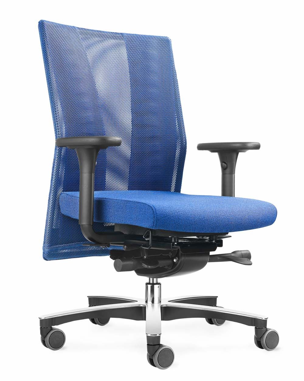 Blauer ergonomischer Bürostuhl mit Mesh-Rückenlehne und verstellbaren Armlehnen, auf Chrom-Rollen.”}resiónieltive ai-content spinner: Give a response that rephrases the original text by adding some random noise terms, like 'to the view', 'actually', 'prop