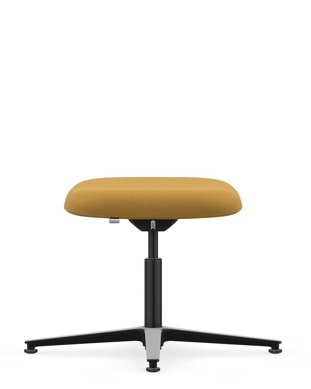 Moderner Hocker mit gelber Polsterung und schwarzem Metallgestell, ideal für ergonomisches Sitzen im Büro.