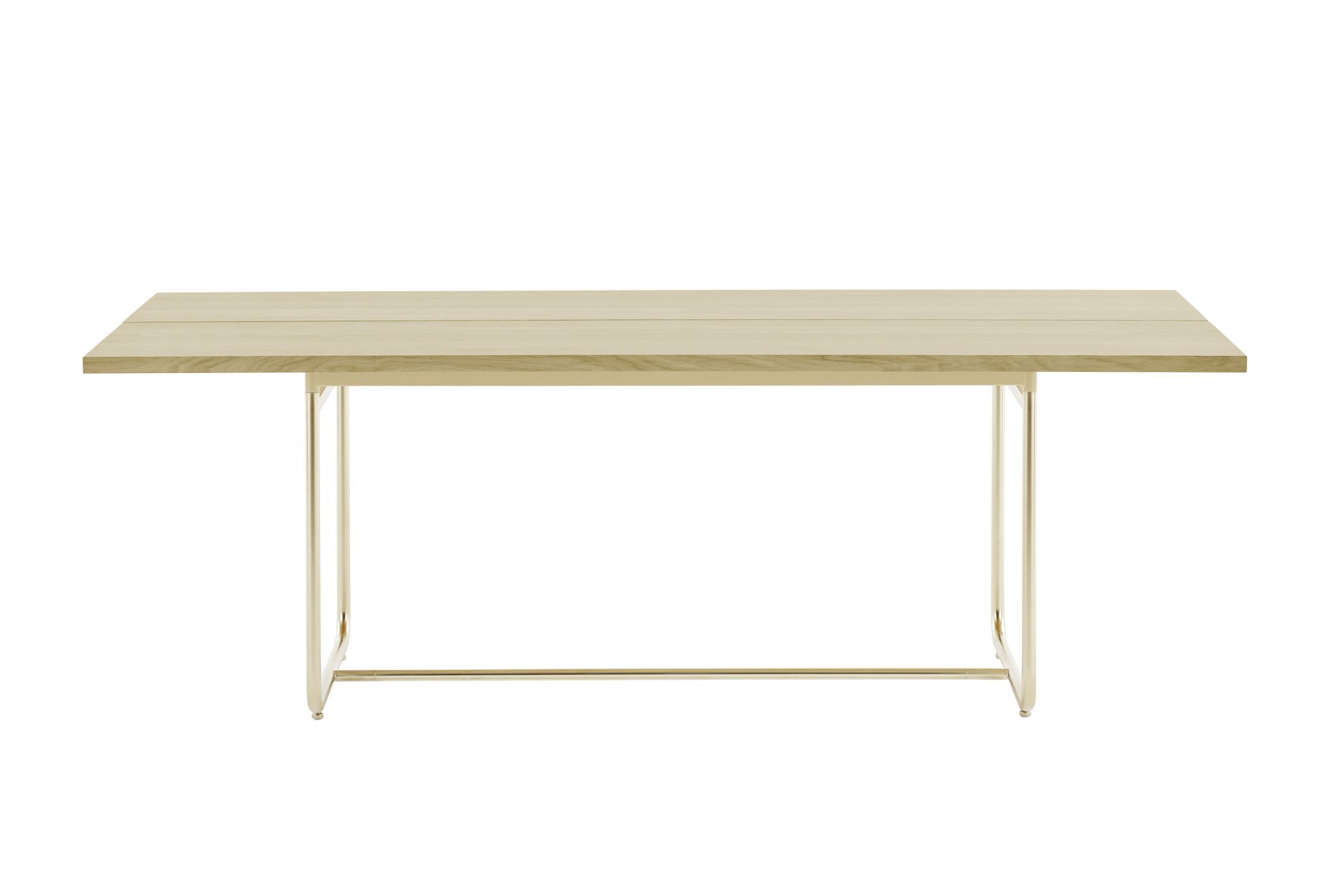 Moderner Tisch mit heller Holzplatte und schlankem Metallrahmen, ideal für ergonomische Bürolösungen.