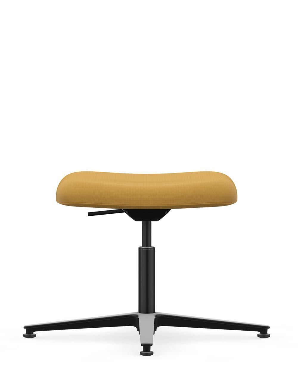 Ergonomische Sitzgelegenheit mit senfgelbem Polster und schwarzem Metallfuß, ideal für dynamisches Sitzen im Büro.